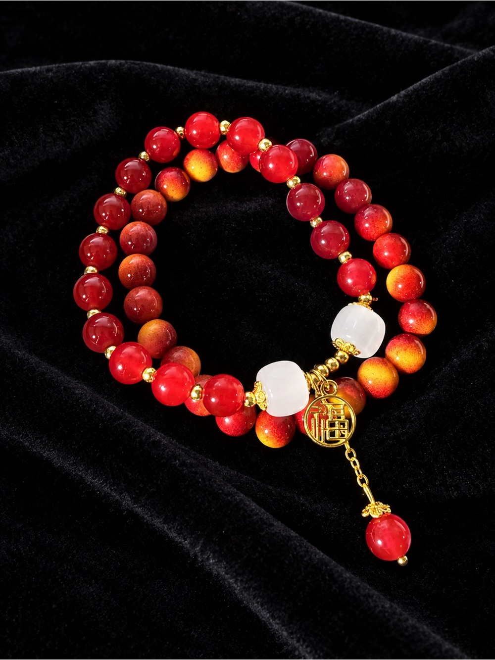 Red Beaded Stretch Bracelet Pair